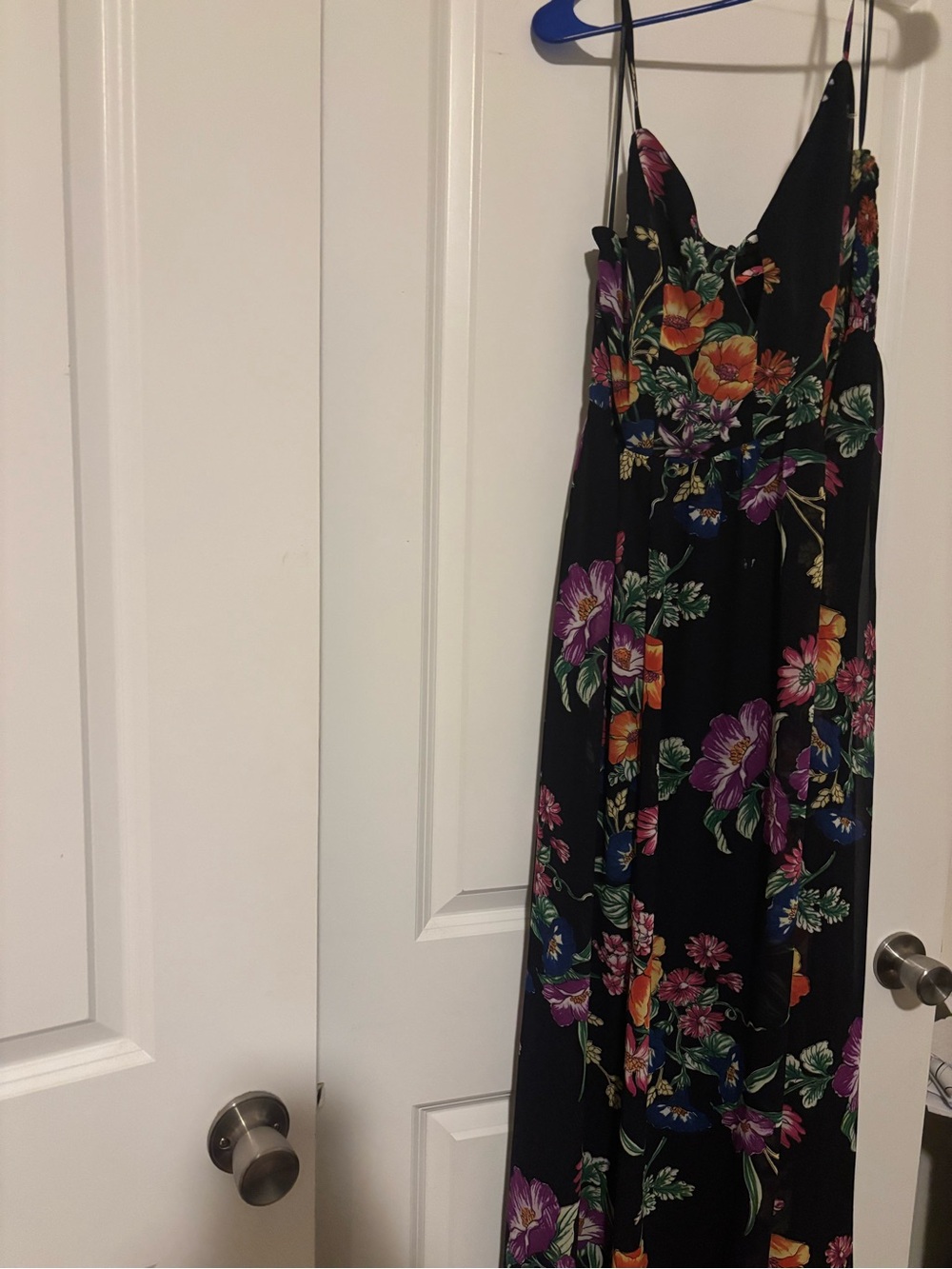 Express Black Floral Spaghetti-Strap Maxi Dress